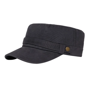 Deep grey washed cotton cadet hat with vintage distressed finish and metal button detail