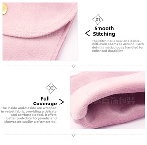 Detail showing high-quality stitching and soft velvet material of the pink jewelry pouch