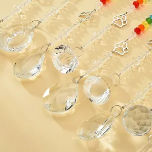Crystal suncatcher with paw prints and colorful beads for outdoor window hanging