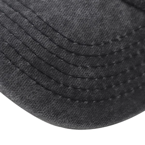 Detailed close-up showing precision stitching on the black cotton washed baseball cap brim