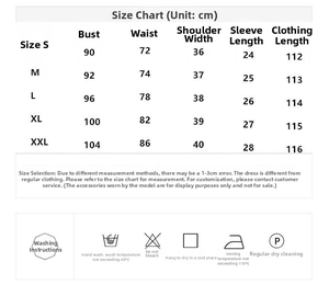Tableau des tailles et conseils d'entretien pour la robe à sequins style palais