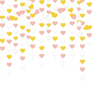 Glittering heart garland streamers in yellow pink and white for wedding party decoration