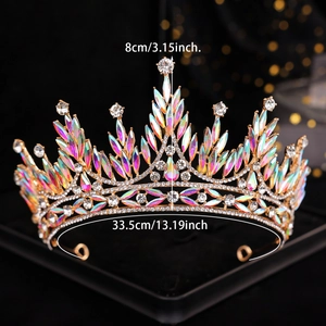 Detailed size view of luxury bridal crown with height 8cm and length 33.5cm measurement