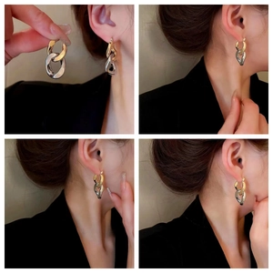 Minimalist bicolor mixed metal chain link earrings shown from multiple angles
