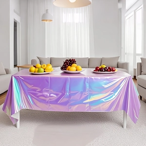 Iridescent laser rectangular tablecloth for birthday party decor on a modern dining table