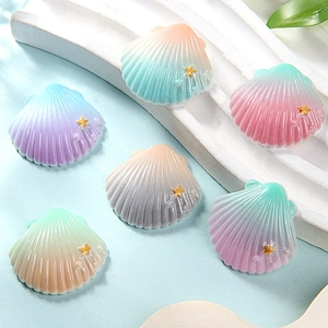 Resin Shell Charms Gradient Color With Gold Star And Artificial Pearl For DIY Jewelry Making Accessories Pendants Decor