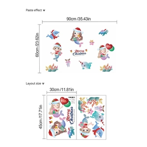 Christmas mermaid wall sticker with dolphin and turtle motifs, 90x60cm home decor display
