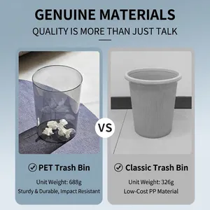 Large gray transparent PET trash can 688g durable and sturdy design for home