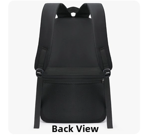 Detail of breathable mesh back panel with luggage strap and anti-theft pocket for laptop bag
