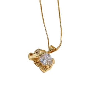 Goldene Elefanten-Halskette mit großem Oval-Zirkonia und funkelnden Kristall-Ohren