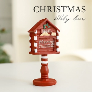 Red Christmas mailbox resin ornament with festive winter foliage and Merry Christmas text