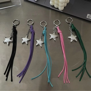 Pentagram Star Pendant Keychain Long Woven Rope Tassel Bag Charm Y2K Style Vintage Alloy Accessory For Women