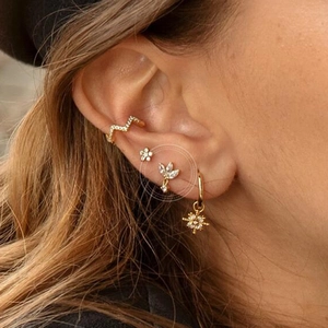 S925 silver needle gold butterfly earrings set with sparkling cubic zirconia stones