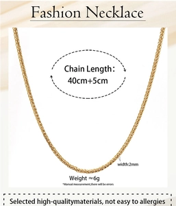 Détail du collier chaîne blé en acier doré 2mm avec spécifications de longueur 40cm+5cm
