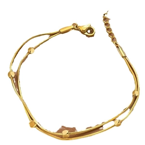 Minimalist double-layered gold snake chain bracelet with cube beads and lobster clasp closure