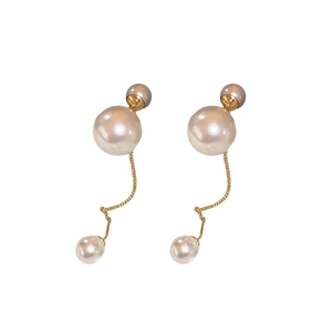 Elegant gold plated pearl tassel earrings with a minimalist long drop design for women