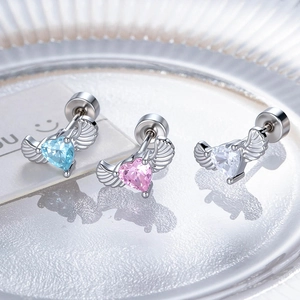 Angel Wings Heart Zircon Titanium Steel Copper Cartilage Piercing Stud Earring Screw Back Jewelry For Women