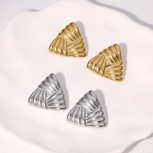 Minimalist vintage triangular titanium steel earrings in polished gold and silver finishes
