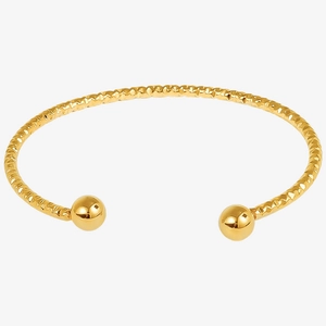 Adjustable 18k gold plated stainless steel bangle with faceted texture and ball ends