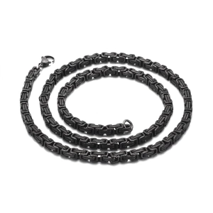 Byzantine Chain Necklace Stainless Steel Retro Punk Industrial Style Men Matte Black Box Link Jewelry