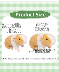 Size comparison chart for plush guinea pig toy showing 15cm and 20cm measurements