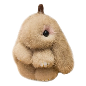 Cute light brown mink fur bunny keychain for handbags and car accessories