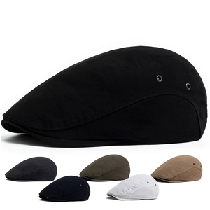 Retro Cotton Flat Cap For Men Women Solid Color Breathable Ivy Newsboy Hat With Elastic Back Sun Protection Cabbie Cap