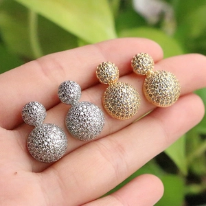 Geometric Round Ball Stud Earrings For Women Copper Micro Pave Zircon With 925 Sterling Silver Earring Post Elegant INS