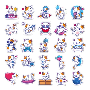 Detailed view of twenty-five unique cartoon cat stickers with vibrant colors and clean edges