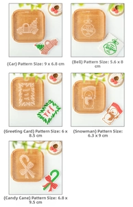 Detail of Christmas fondant molds featuring snowman, bell and tree shapes for holiday baking