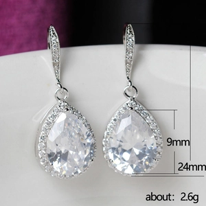 Exquisite silver teardrop zircon earrings for bridal wedding jewelry 24mm length