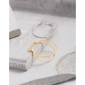 Minimalist S925 sterling silver double hoop earrings in gold and silver finishes