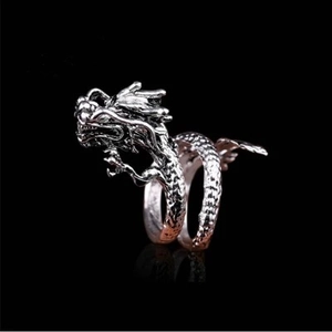 Vintage silver dragon ring for men and women featuring detailed scales and open band