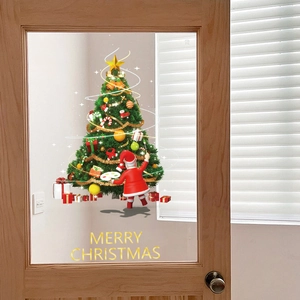 Merry Christmas tree and Santa window stickers set for festive glass door decoration