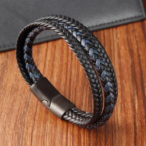 Men Woven Leather Bracelet Multilayer Braided Cord With Stainless Steel Magnetic Clasp Trendy Jewelry Fashion Accessory