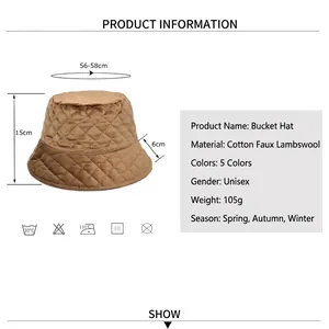 Brown quilted cotton fisherman hat for women with dimensions and size specifications