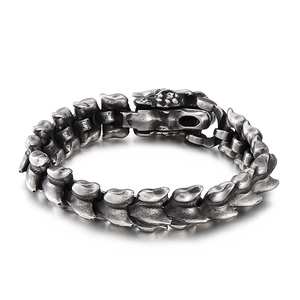 Men's punk style dragon bone bracelet in vintage silver stainless steel for a bold look