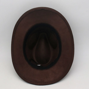 Detail of western fedora hat interior featuring adjustable sweatband and felt lining