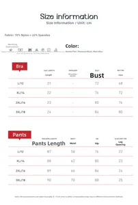 Tableau des tailles pour ensemble de yoga grande taille avec mesures brassière et legging