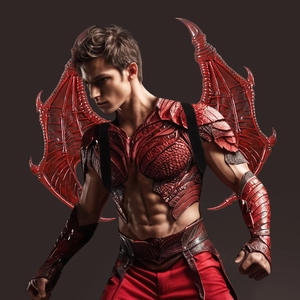 Adult red dragon wing costume set with realistic scale texture chest armor for cosplay