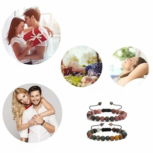 8mm natural stone beaded bracelet with adjustable cord for couples and stress relief
