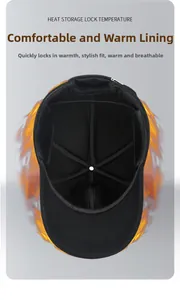Close-up of thick thermal fleece lining inside a winter baseball cap with heat retention
