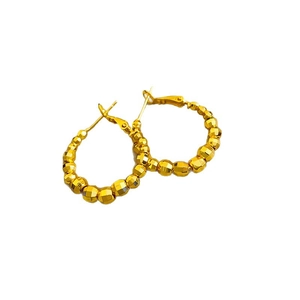 Chic faceted gold beaded hoop earrings with geometric metal texture for women