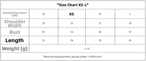 Detailed size chart for women's striped vest and pants set from XS to L in centimeters