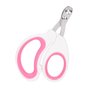 Pink stainless steel cat nail clipper with safety round hole design for small pets