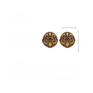 Detail view of retro fleur-de-lis earrings in copper with zircon including dimensions