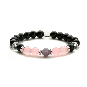 Elastic beaded bracelet with tiger eye, agate and crystal stones for men and women