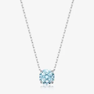 Collier En Argent Sterling 925 Pendentif Zircon Octogone Bleu Clair Élégant Bijoux De Luxe Pour Femmes