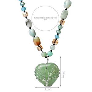 Detail showing Bohemian long beaded necklace with a tree of life heart stone pendant