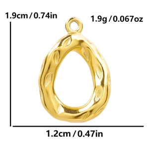 Golden teardrop pendant in 304 stainless steel with irregular texture and dimensions